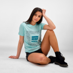 T-shirt de senhora em algodão orgânico ring-spun 165 g/m² Copacabana cor verde-claro vista de ambiente 
