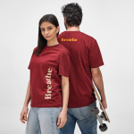 T-shirt unissexo de algodão orgânico em malha canelada 180 g/m² Maya cor bordeaux segunda vista ambiente