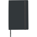 Caderno A5 em PU reciclado com fecho elástico e folhas pautadas cor preto primeira vista
