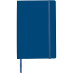 Caderno A5 em PU reciclado com fecho elástico e folhas pautadas cor azul primeira vista