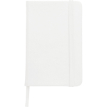 Caderno A5 em PU reciclado com fecho elástico e folhas em branco cor branco primeira vista