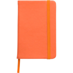 Caderno A6 em PU reciclado com fecho elástico, folhas pautadas cor cor-de-laranja primeira vista