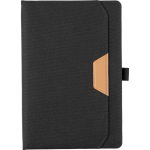 Caderno A5 em plástico reciclado e pele sintética com folhas pautadas cor preto primeira vista