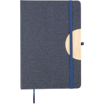 Caderno A5 em RPET e bambu com suporte para telemóvel, folhas pautadas cor azul primeira vista