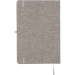 Caderno A5 em RPET e bambu com suporte para telemóvel, folhas pautadas quinta vista