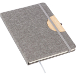 Caderno A5 em RPET e bambu com suporte para telemóvel, folhas pautadas oitava vista