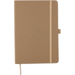 Caderno A5 com capa de cartão reciclado e folhas pautadas cor castanho segunda vista