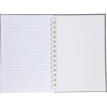 Caderno em plástico reciclado A5 com fecho elástico e folhas pautadas terceira vista