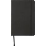 Caderno A5 em pele sintética com fecho elástico e folhas quadriculadas cor preto primeira vista