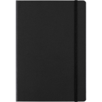 Caderno A5 em cartão com fecho elástico e folhas pautadas cor preto primeira vista