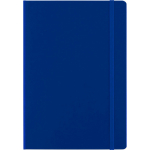 Caderno A5 em cartão com fecho elástico e folhas pautadas cor azul primeira vista