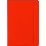 Caderno A5 em cartão com fecho elástico e folhas pautadas cor vermelho primeira vista
