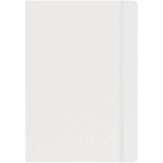 Caderno A5 em cartão com fecho elástico e folhas pautadas cor branco primeira vista