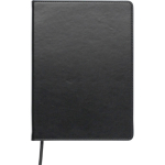 Caderno A5 em pele sintética reciclada com marcador e folhas pautadas cor preto primeira vista