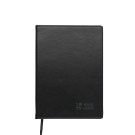 Caderno A5 em pele sintética reciclada com marcador e folhas pautadas cor preto vista principal
