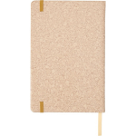 Caderno A5 em couro sintético com aspeto de cortiça e folhas pautadas cor castanho terceira vista