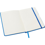 Caderno A5 em RPET e pele sintética com fecho elástico, folhas pautadas quinta vista