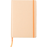 Caderno A5 em cartão reciclado com fecho elástico, folhas pautadas cor cor-de-laranja primeira vista