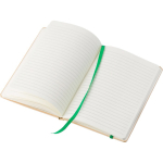 Caderno A5 em cartão reciclado com fecho elástico, folhas pautadas quinta vista