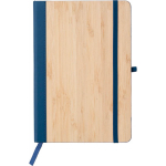 Caderno A5 em bambu e PU com fecho elástico e folhas pautadas primeira vista