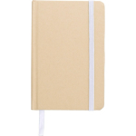 Caderno A6 em cartão reciclado com marcador e folhas pautadas cor branco primeira vista