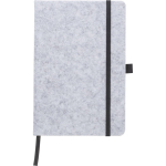 Caderno A5 em feltro reciclado com fecho elástico, folhas pautadas cor cinzento primeira vista