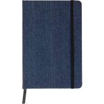 Caderno A5 em tecido de ganga com acabamento casual e folhas pautadas cor azul primeira vista