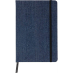 Caderno A5 em tecido de ganga com acabamento casual e folhas pautadas primeira vista