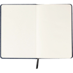 Caderno A5 em tecido de ganga com acabamento casual e folhas pautadas terceira vista