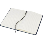 Caderno A5 em tecido de ganga com acabamento casual e folhas pautadas quarta vista