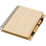 Caderno de bambu com caneta de tinta azul tamanho A5 e folhas pautadas primeira vista