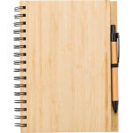 Caderno de bambu com caneta de tinta azul tamanho A5 e folhas pautadas terceira vista