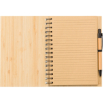 Caderno de bambu com caneta de tinta azul tamanho A5 e folhas pautadas sexta vista