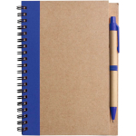 Bloco de notas A5 em cartão reciclado com esferográfica, folhas pautadas cor azul primeira vista