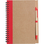 Bloco de notas A5 em cartão reciclado com esferográfica, folhas pautadas cor vermelho primeira vista