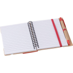 Caderno de papel reciclado com notas adesivas, caneta e folhas pautadas sétima vista