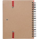 Caderno de papel reciclado com notas adesivas, caneta e folhas pautadas oitava vista