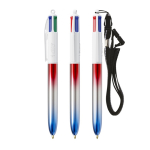 Caneta de plástico, acabamento metálico e tinta de 4 cores Flags BIC® cor azul