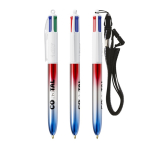 Caneta de plástico, acabamento metálico e tinta de 4 cores Flags BIC® cor azul