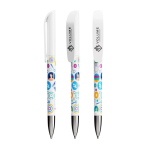 Caneta de plástico com secção metálica cromada e tinta azul BIC® cor branco
