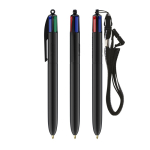 Caneta de plástico com lanyard para pendurar e tinta de 4 cores BIC® cor preto