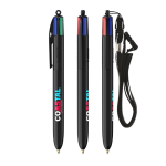 Caneta de plástico com lanyard para pendurar e tinta de 4 cores BIC® cor preto