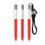 Caneta de plástico com lanyard para pendurar e tinta de 4 cores BIC® cor vermelho