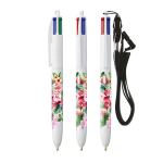 Caneta de plástico com lanyard para pendurar e tinta de 4 cores BIC® cor branco