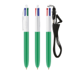 Caneta de plástico com lanyard para pendurar e tinta de 4 cores BIC® cor verde
