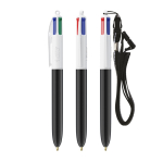 Caneta de plástico com lanyard para pendurar e tinta de 4 cores BIC® cor branco/preto