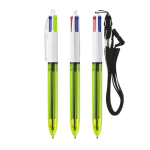 Caneta de plástico com lanyard, tinta 3 cores e 1 marcador BIC® cor verde-lima transparente