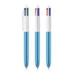 Caneta de plástico com acabamento metálico e tinta de 4 cores BIC® cor ciano