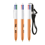 Caneta plástico com acabamento metálico e tinta de 4 cores Shine BIC® cor cor-de-laranja