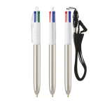 Caneta plástico com acabamento metálico e tinta de 4 cores Shine BIC® cor prateado